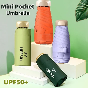 UPF50 + Mini Ombrello da sole Piccola tasca Ombrello da viaggio antipioggia Ombrello pieghevole in vinile Protezione UV Parasole tascabile Capsula 1