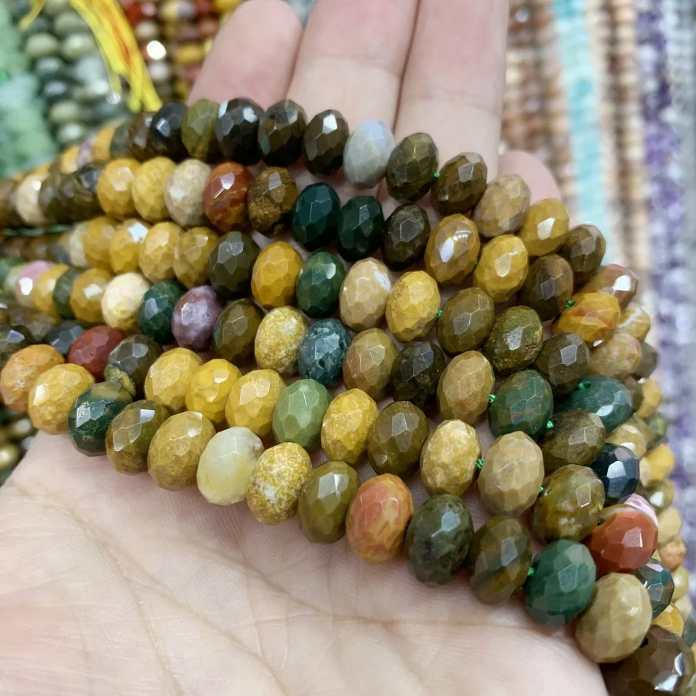 Faceted Natural Stone 6x10mm morganite Ocean Agate  Red Jasper Spacer Beads For Jewelry Making Diy Bracele tnecklace