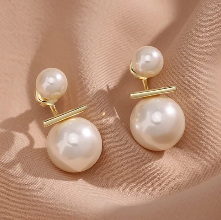 Simple copper gold plated Pearl back hanging S925 silver needle Earrings for women Fashion Jewelry