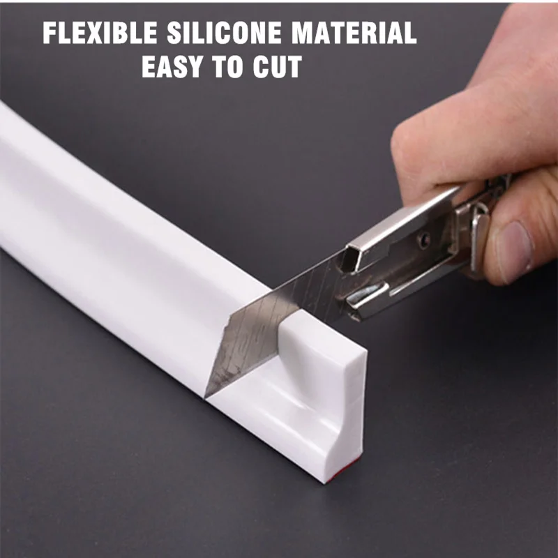 1M/2M Silicone Kitchen Countertop Water Stopper Blocker Bathroom Shower Dam Dry and Wet Separation Flood Barrier Retaining Strip