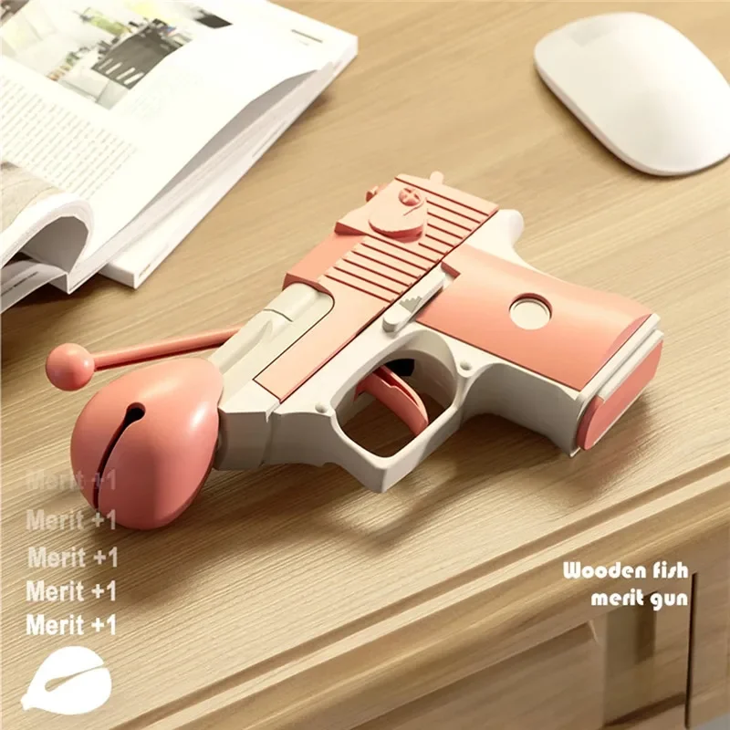 Creativity Stress Relief Toy Merit + 1 Radish Gun Wooden Fish Unique Decompression Praise Prop Sensory Toy for Kids Adults