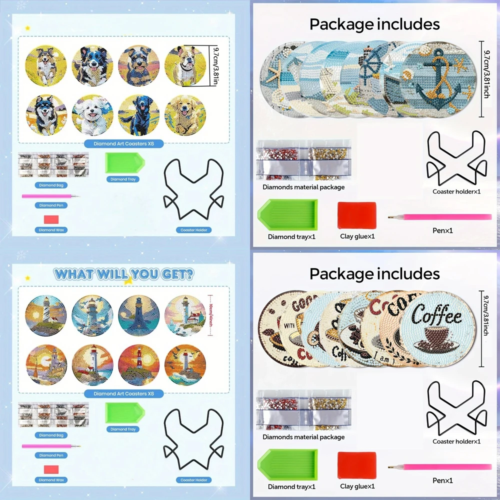 8PCS DIY Diamond Art Coaster Set 3