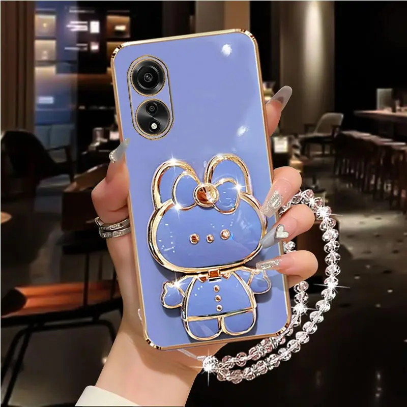 Elegant Diamond Strap Mirror Rabbit Holder Phone Case with Stand Cover