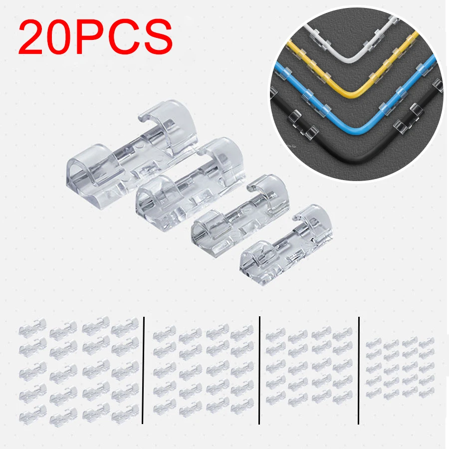 Cable Organizer Cable Clip Cable Clamp 20PCS Cable Clips Self-Adhesive Cord Management