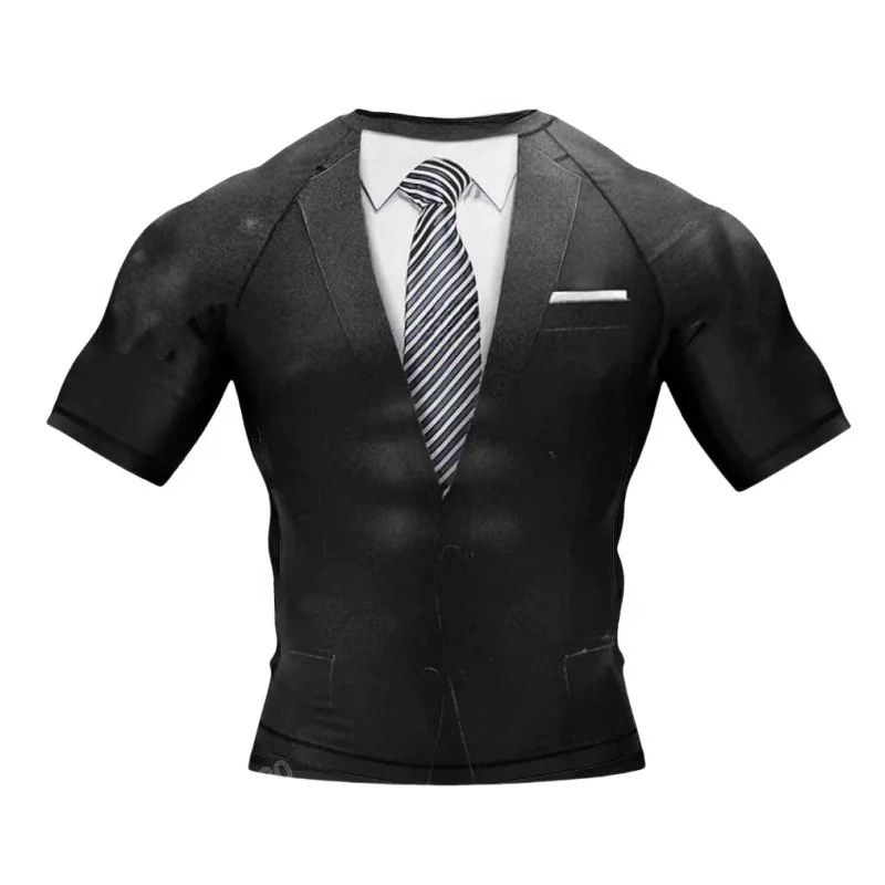 Tuxedo Surf Clothing Bjj Mma Men Rash Guard Short Sleeve Diving T-Shirt Tight Swimwear Summer Beach Compression Shirt Men sports apparel mens t shirt