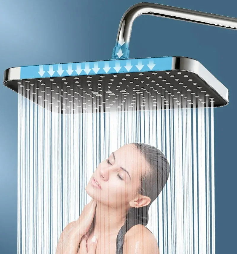New 14 Inch High Pressure Top Spray Rain Shower Head Larger Flow Supercharge Rainfall Showerhead 360° Swivel Water Saving 2