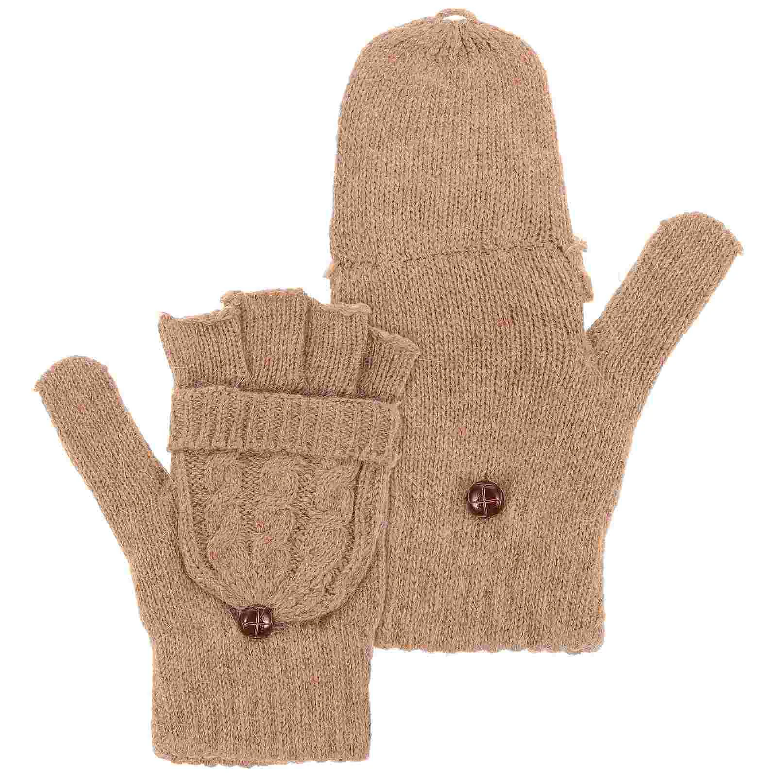 

Brown Finger Winter Knitted Warm with Cover Cold Weather Mitten Hand Warmer