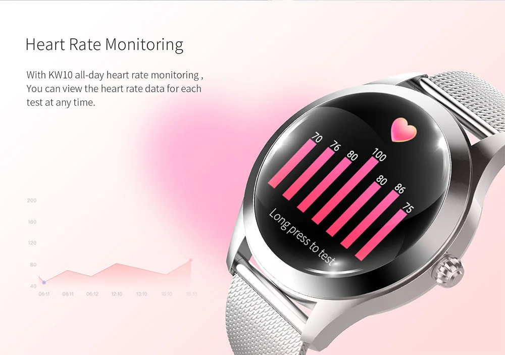 IP68  Ʈ ġ Women Lovely Bracelet Heart Rate  monitor Smartwatch   IOS ȵ̵ KW10  Band м