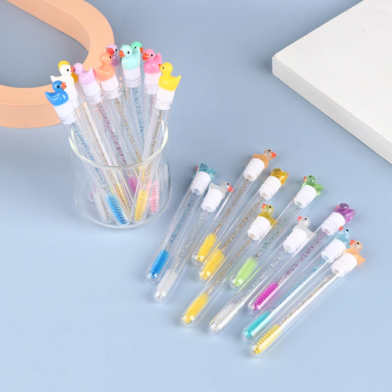 【1Pc 재사용 가능한 튜브 속눈썹 브러쉬 눈썹 브러쉬 귀여운 오리 디자인 크리스탈 막대 방진 속눈썹 연장 도구 속눈썹 마스카라 완드】