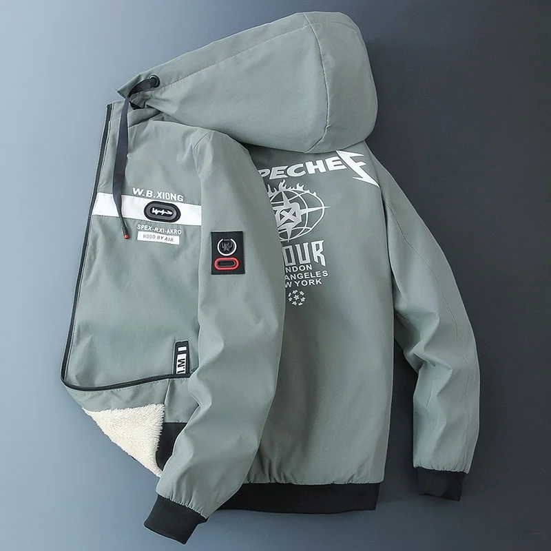 New 2023 Autumn Winter Plush Hooded Jackets Men's Casual Outwear Thicken Warm Fleece Coats Youth Slim Plus Velvet Tops Clothing