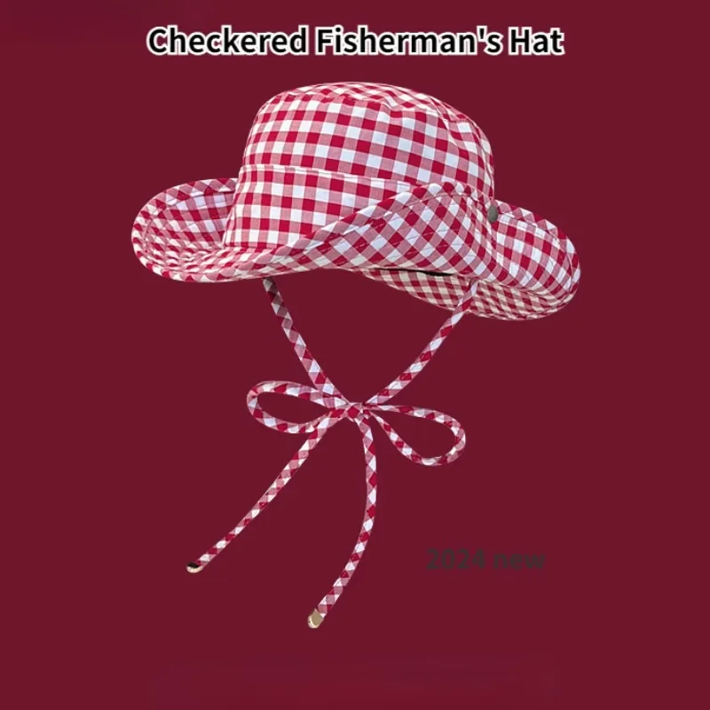 Bucket Hats Women Black Dot Versatile Sweet Lace-up Fisherman's Hat Summer Big Brim Sun Protection UV Protection
