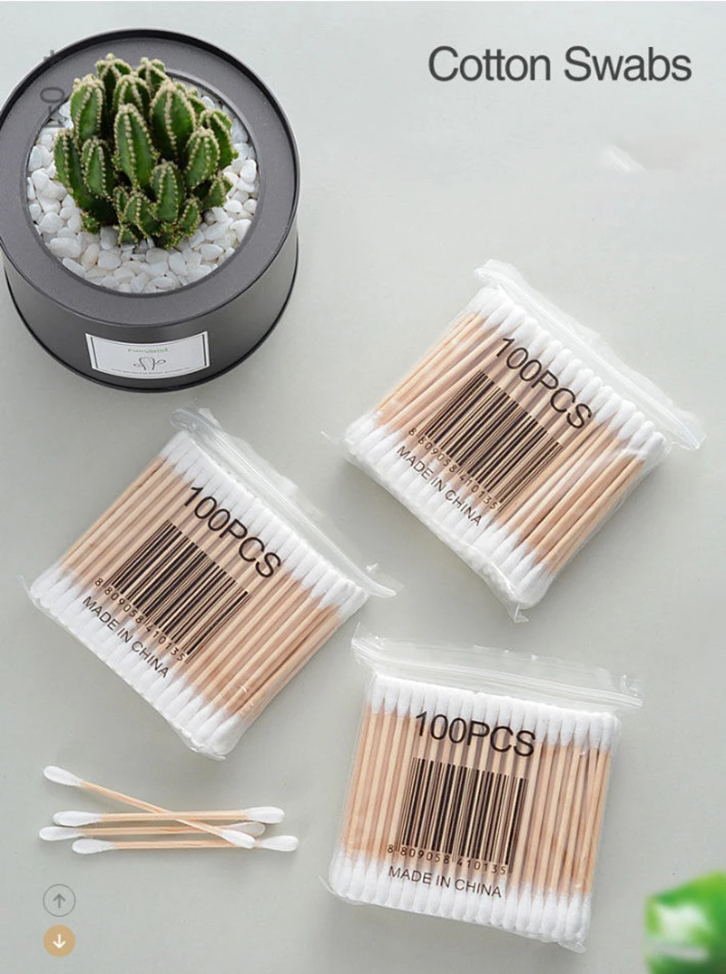 

100pcs bagged cotton swabs disposable double-ended hygienic cleaning cotton swabs household removal ear swabs makeup tools