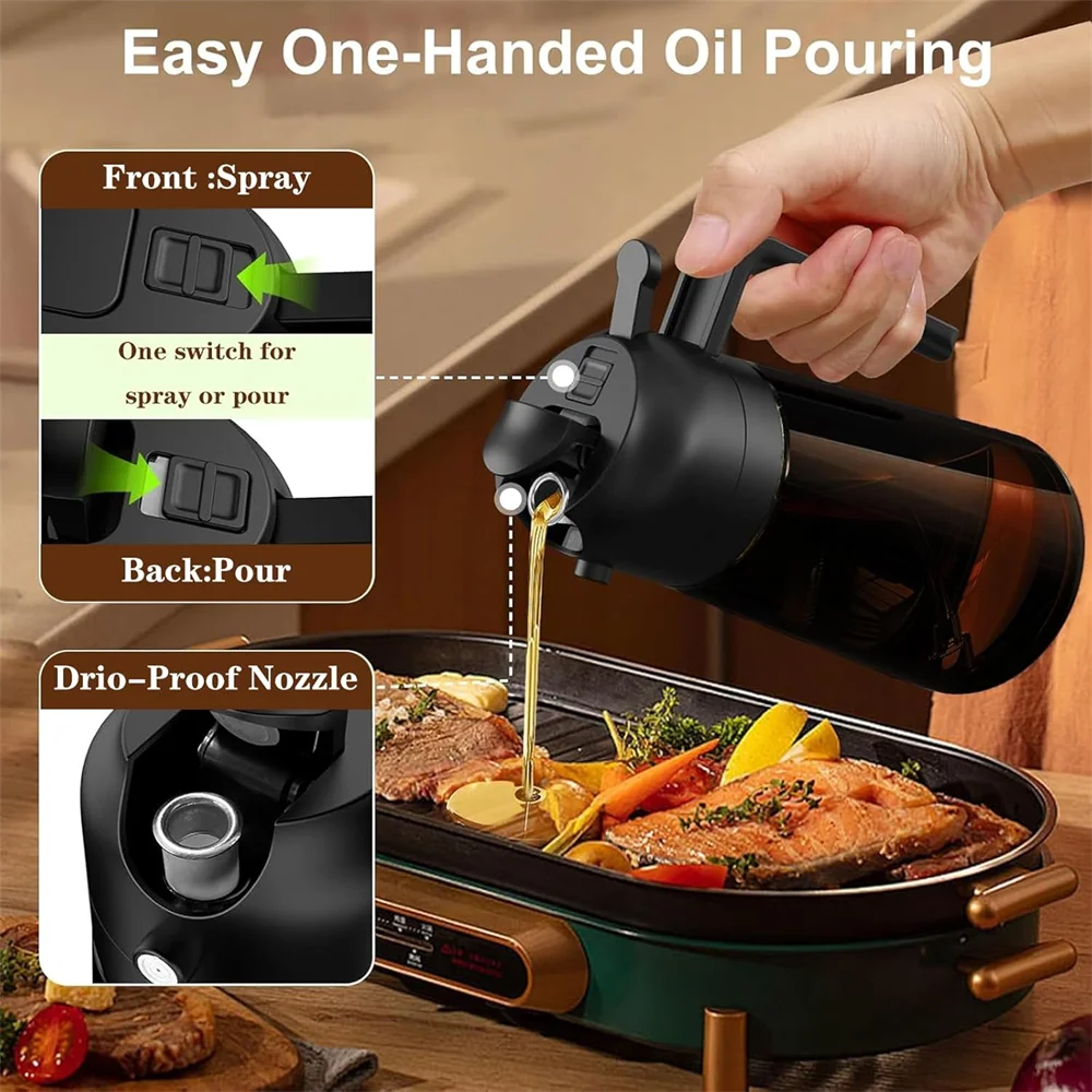 Fiotasy Spruzzatore Olio 2 In 1 Vetro 470ml - Per Cucina E Friggitrice Adaria - Nero/Marrone - Foto 9
