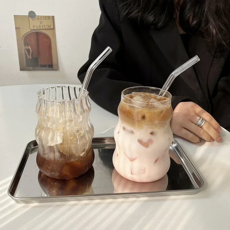 550ml Transparent Bubble Tea Glass Cups With Straws Beer Mugs Strawberry Milk Juice Pitcher Drinkware Cup For Party