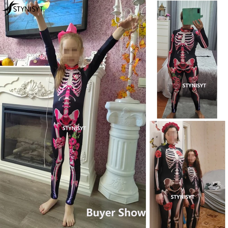 Adult Sexy Women Scary Ghost Costume Rose Skeleton Halloween Sexy Devil Jumpsuit Kids Baby Girl Carnival Party Day of The Dead cosplay costume halloween dress outfit