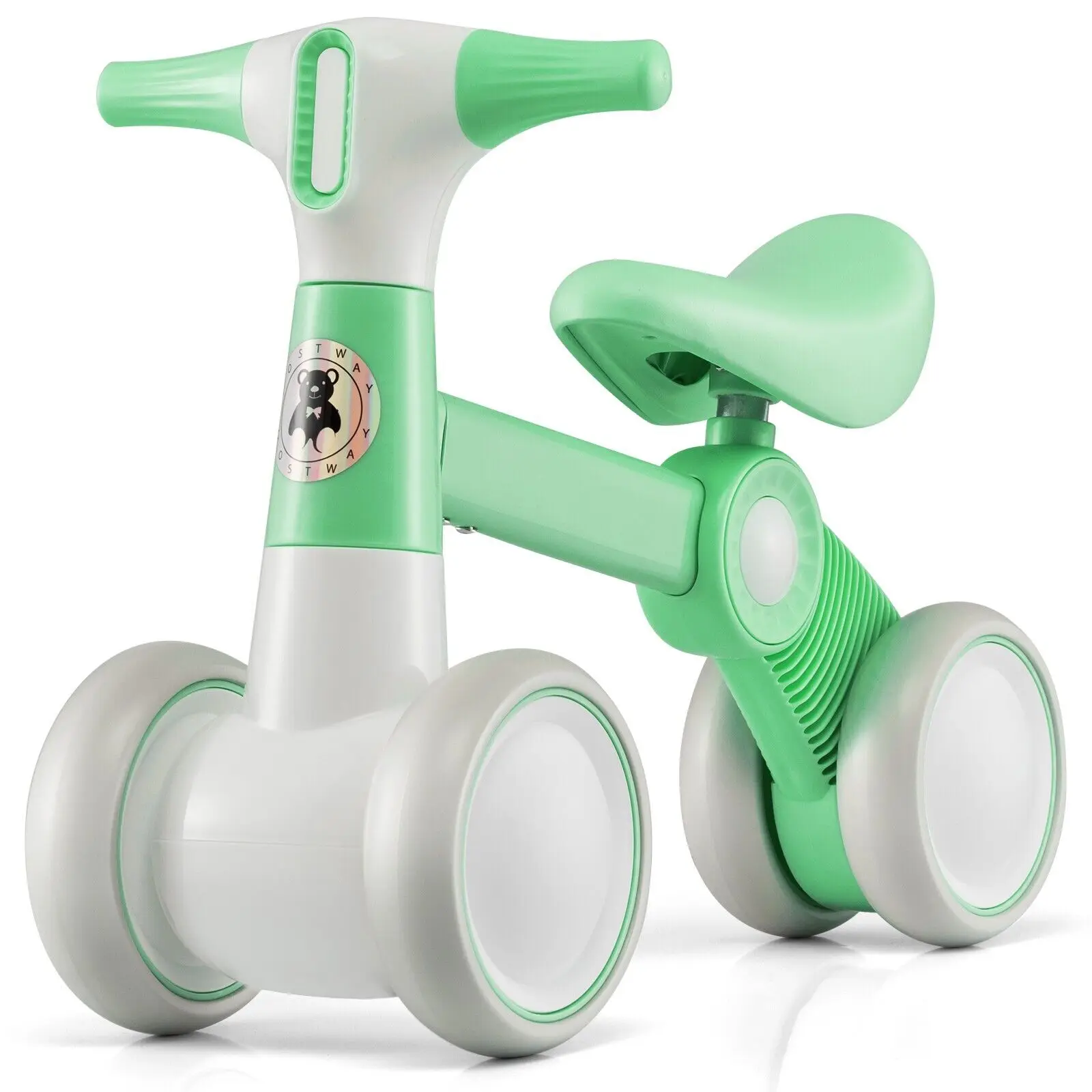 DORTALA Cute Baby Balance Bike 4 Wheels Childrens Bicycle Toddlers Riding Toy w/No Pedal Green/Pink/Yellow 1