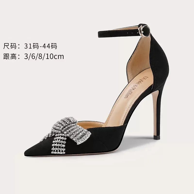 

Новинка весна-лето сандалии на флисе с острым носком и бантом со стразами Вечерние туфли на тонком высоком каблуке Универсальные женские туфли больших и маленьких размеров