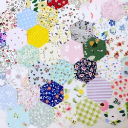 Vibrant Cotton Twill Hexagon Fabric Precuts for DIY Patchwork Quilting, 50 - Piece Set (WHITE)