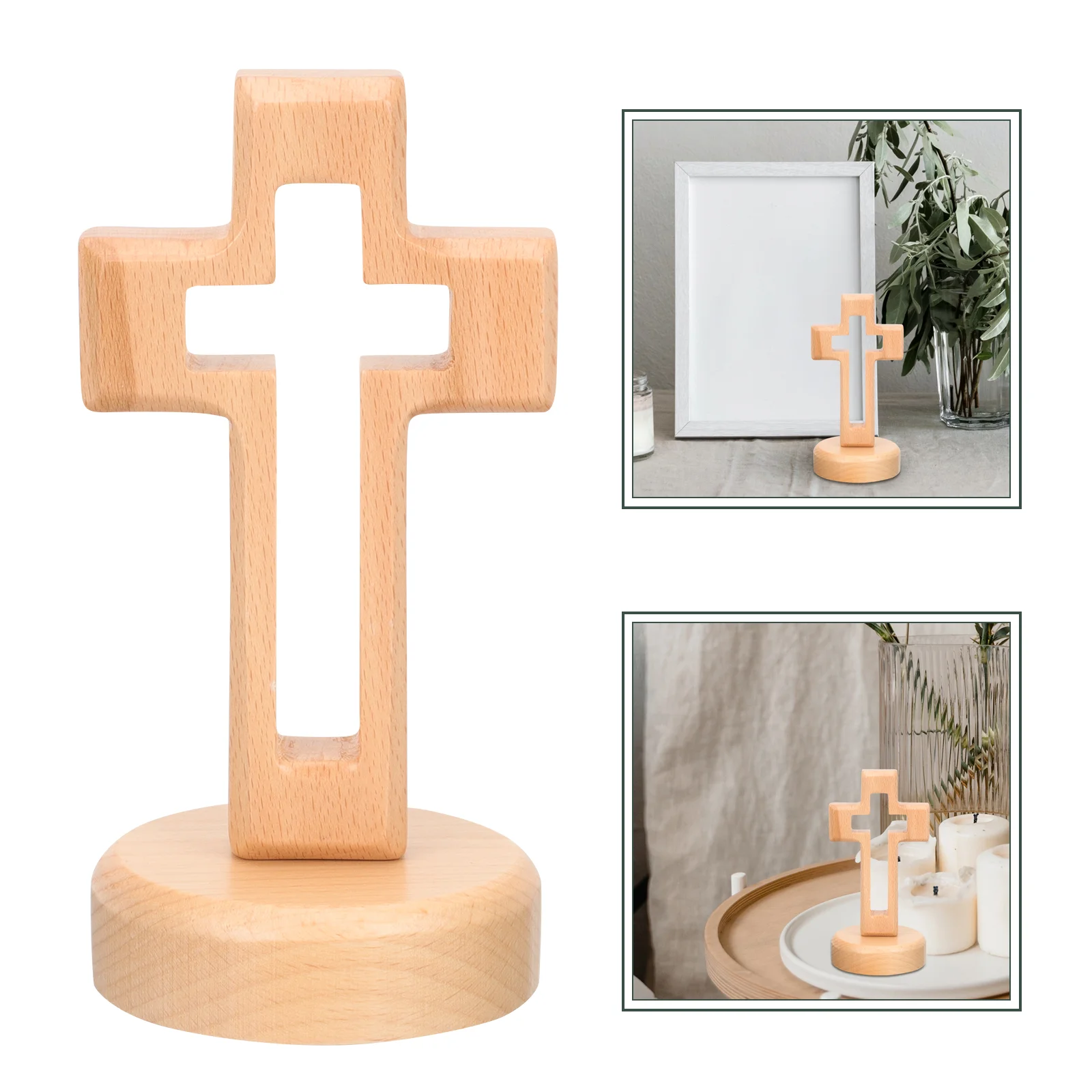 

1 Set Cross Wooden Ornament Decorative Art Craft Wood Standing Cross Desk Adorn