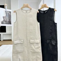 Robe mini sans manches en lin pour femme, col rond, coupe droite ample, avec grandes poches, idéale pour le camping, la randonnée et le quotidien 2