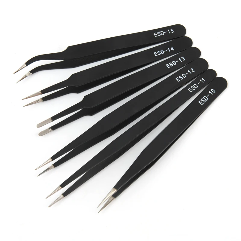 Anti-static stainless steel tweezers maintenance tools industrial precision curved straight tweezers 1Pc