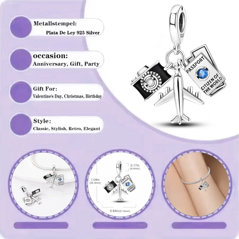  카메라 여권 비행기 펜던트 비즈 오리지널 팔찌 DIY 쥬얼리에 적합