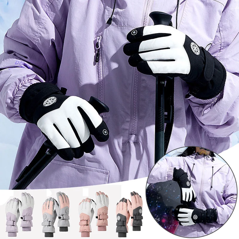 Men Warm Gloves Winter Fleece Thicken Windproof Mittens Outdoor Sports Riding Ski Waterproof Gloves Women Touch Screen