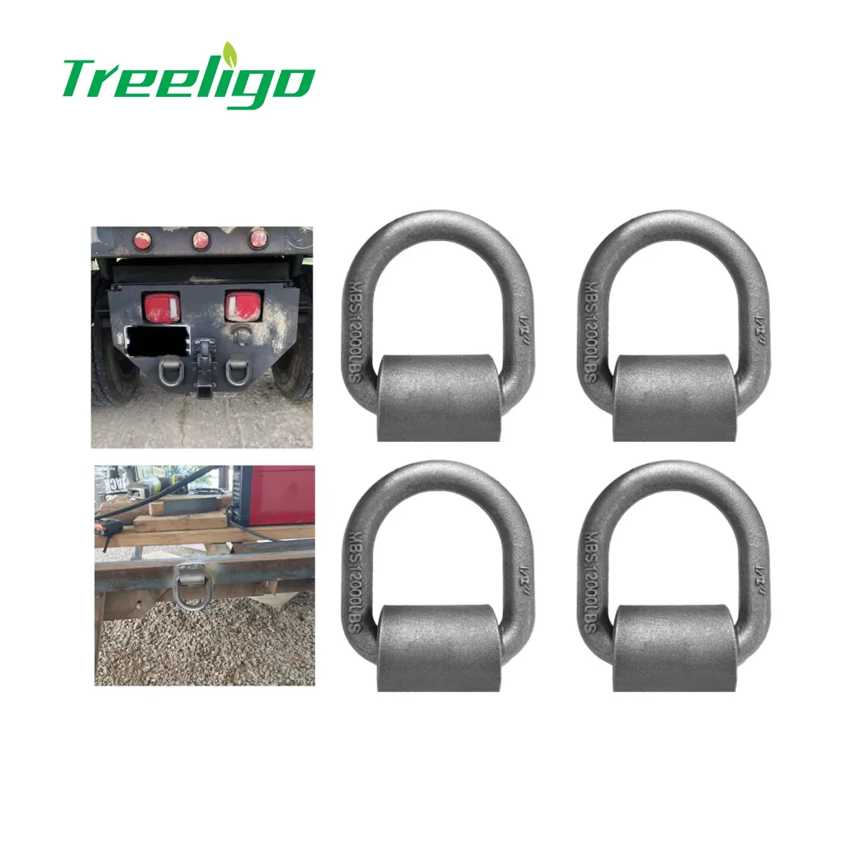 Treeligo 4Pcs forged steel Weld on D-ring Metal trailer tie down d ring with clip for Trailers Trucks Dock Pickup Car ATV UTV