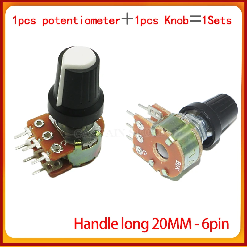 2 Sets WH148 1K 10K 20K 50K 100K 500K Ohm 20mm 6 Pin Linear Taper Rotary Potentiometer Resistor for Arduino with AG2 White cap
