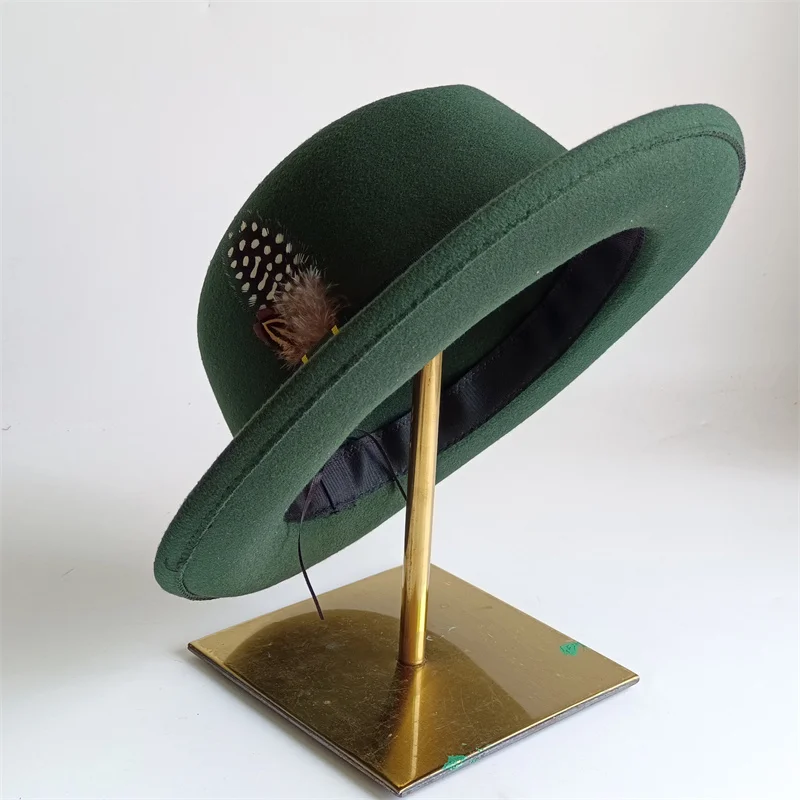 Dark Green Fedora Hat DIY fedora hat small turn-up men's hat retro jazz hat women's role-playing hat mens hat gorras para hom