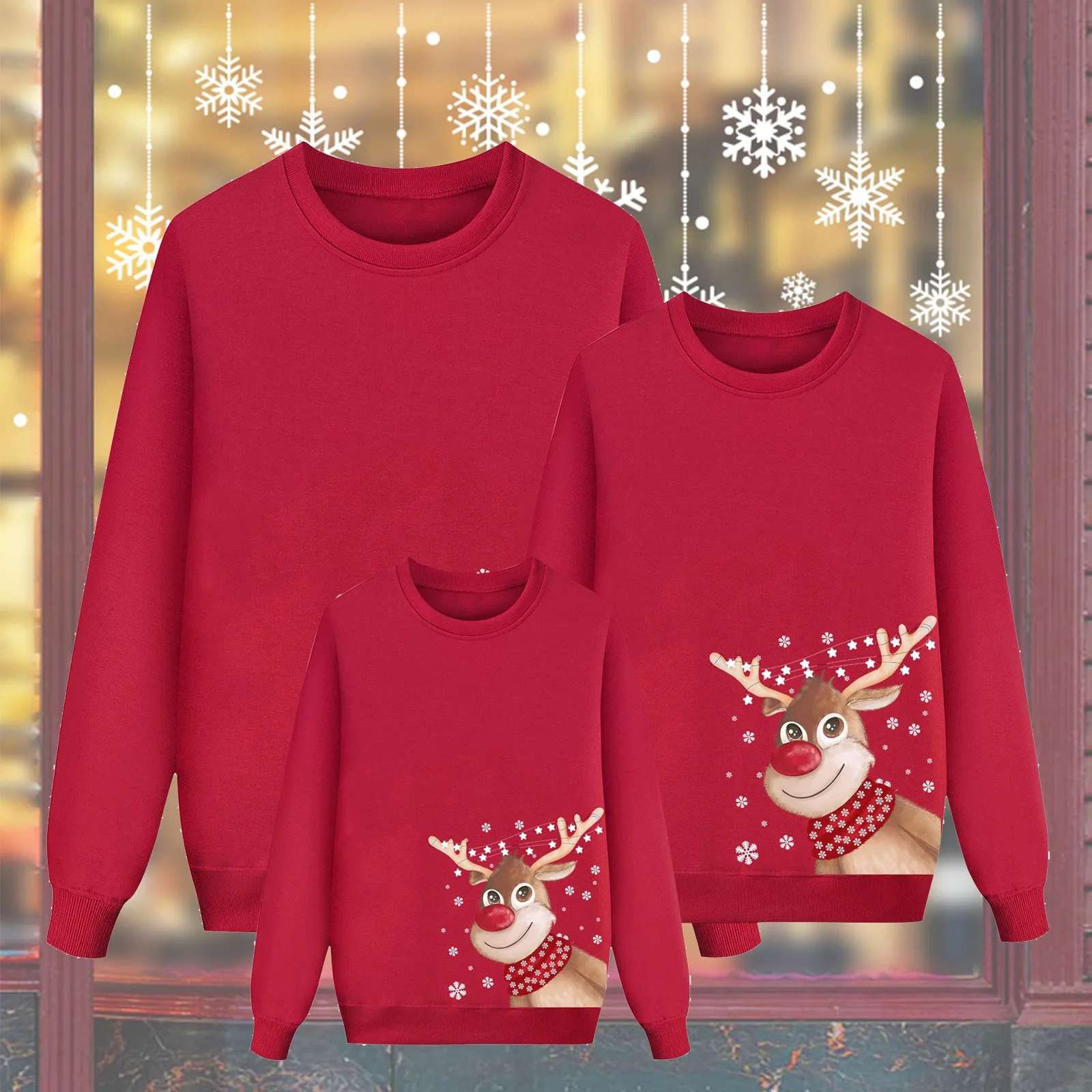 thumbnail image 2 of Suéter navideño feo, ropa familiar, sudadera con cuello redondo y estampado de renos, atuendo navideño para padres e hijos, jersey de aspecto familiar, 2 of 5