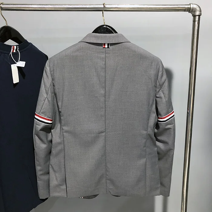 TB style classic double-sleeved red, white and blue striped gold button high waist short jacket casual suit small suit