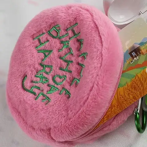 Pink Mini Round Small Makeup Bag Coin Purse Earphone Cord Storage Bag Cute Plush Cake Portable Purse Coin Pouch Storage