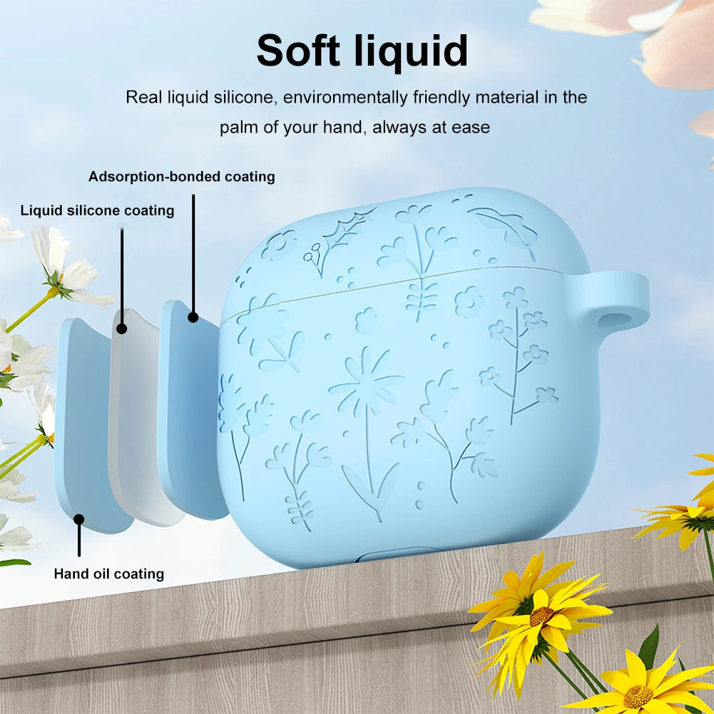 Silicone Earphone Case Protective Cover with Carabiner Earbud Case Cover Shockproof Protective Case for AirPods 4 (2024)