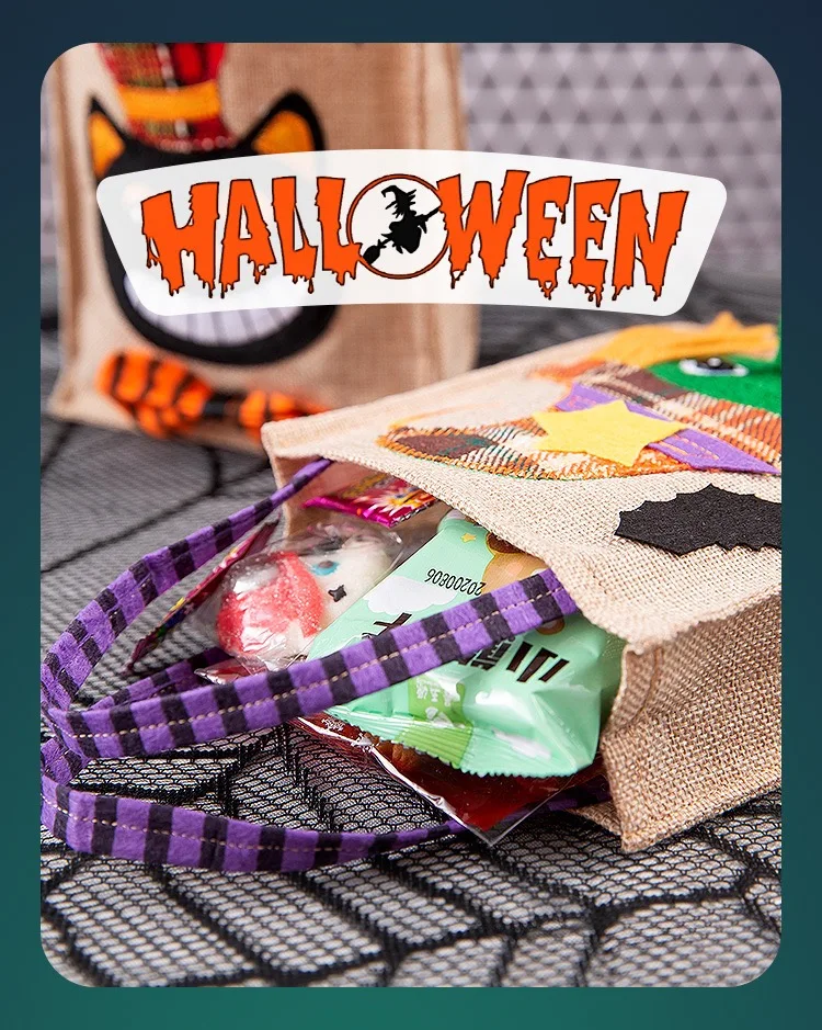 Halloween Funny Sugar Bag Decorations Cartoon Pumpkin Hemp Handbag Ghost Party Kindergarten Halloween Scene Arrangement Storage 4