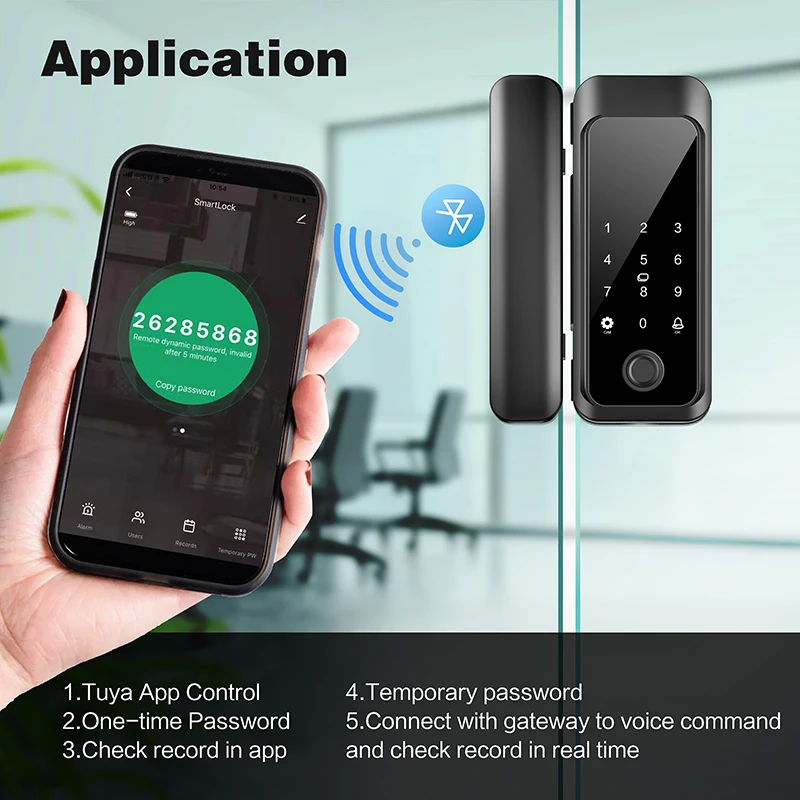 Waterproof Glass Door Fingerprint Lock Outdoor Password Lock Free Opening Framed Door Rainproof Storefront Electronic Smart