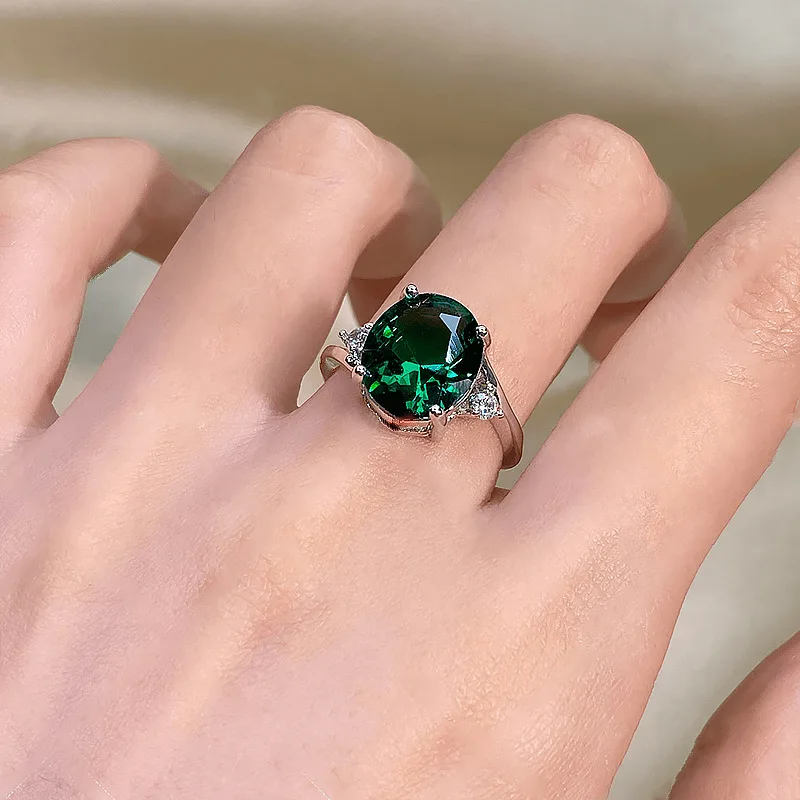 Purple Crystal Oval Engagement Ring Green Zircon Egg Shape Stone Rings For Women Vintage Silver Color Wedding Engagement Jewelry stainless steel ring