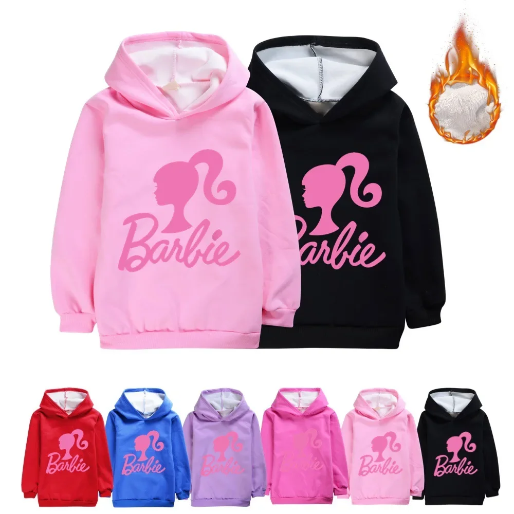 

MINISO Barbie The Movie Peripheral Two-dimensional Children's Kawaii Autumn and Winter Velvet Sweatshirt for Boys and Girls