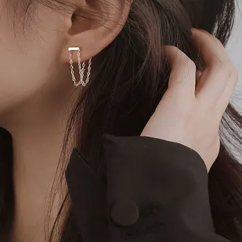 LIVVY 새로운 도착 실버 컬러 더블 체인 술 장식 귀걸이 여성을위한 유행 우아함 파티 패션 쥬얼리 액세서리