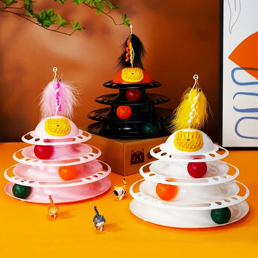 

4 уровня, игрушка для кошек, башня, вращающийся ролик, шарики, игрушки, интерактивный Интеллектуальный тренировочный трек, пазл, забавные аксессуары для кошек и игр