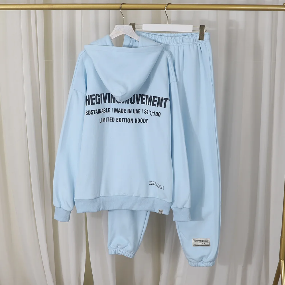 THEGIVINGMOVEMENT Loose Hoodies 2 Piece Set Casual Fashion Long Sleeve Sweatshirt Pants Suits for Men and Women 3