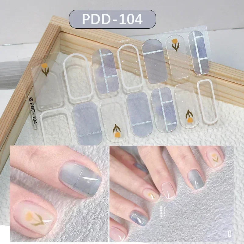 1PC Gel Nail Sticker Patch Slider Flower Gradient Color Back Glue Full Cover Waterproof Gel Nail Sticker UV Lamp Curing Manicur