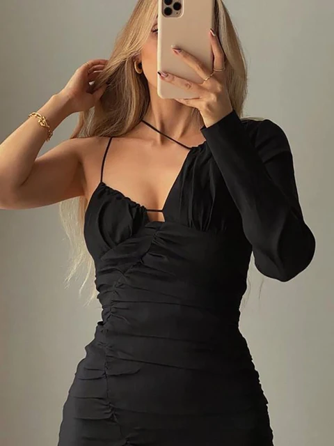 Long sleeve bodycon dress in black
