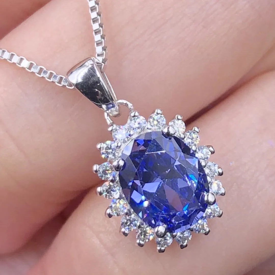 

Свадебное ожерелье с подвеской с овальным голубым сапфиром 2 карата, подвеска из белого золота AU750 18K P042