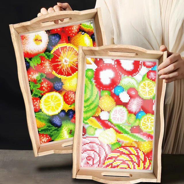 Diamond Painting Wooden Serving Tray with Handle Decorative Trays Coffee  Table Tray Dinner Organizer Tray for Serving Food - AliExpress