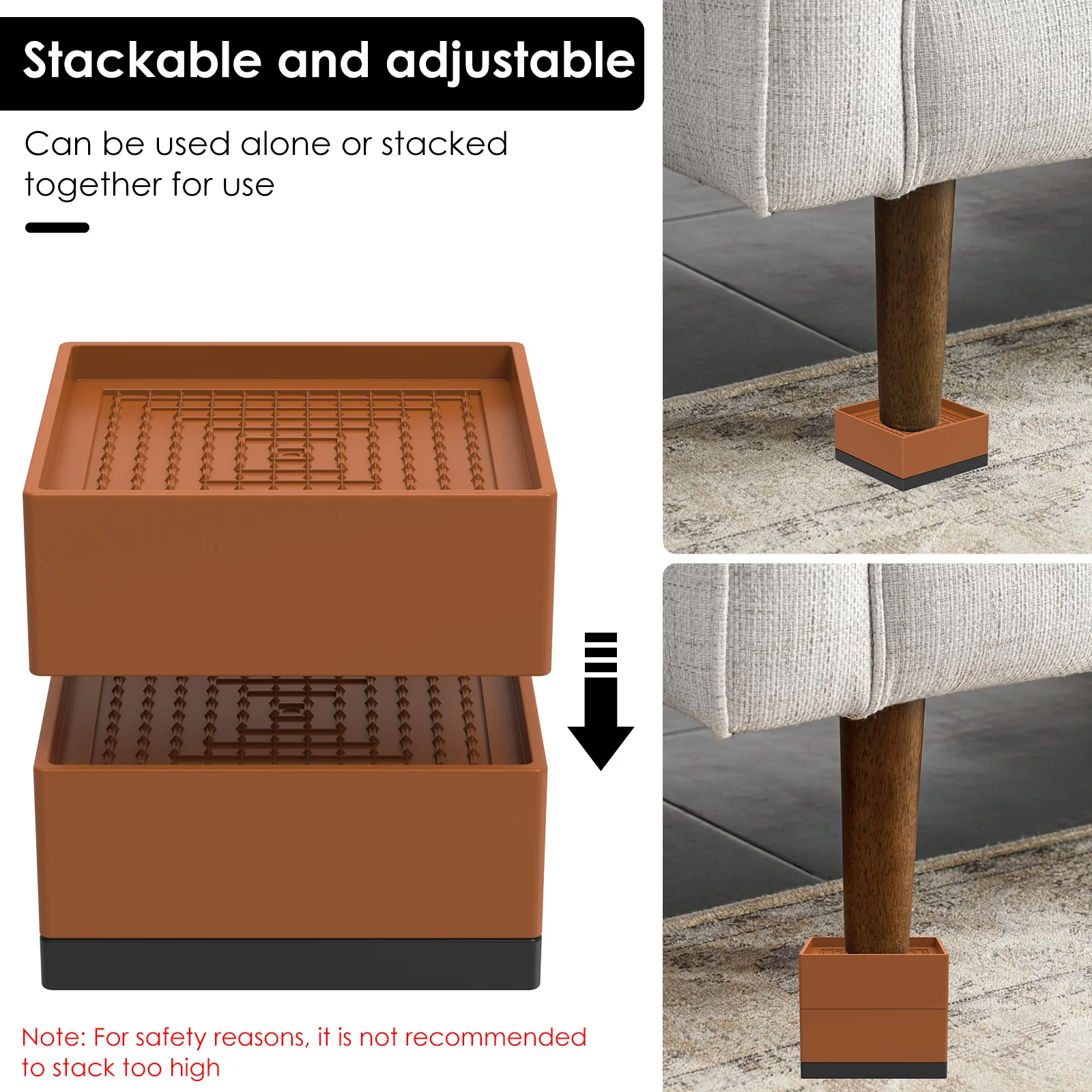 4Pcs Non-slip Bed Risers Stackable Furniture Legs L-side/Full-side Sofa Riser Shock Mute Mats Reduce Noises Tools for Desk Chair