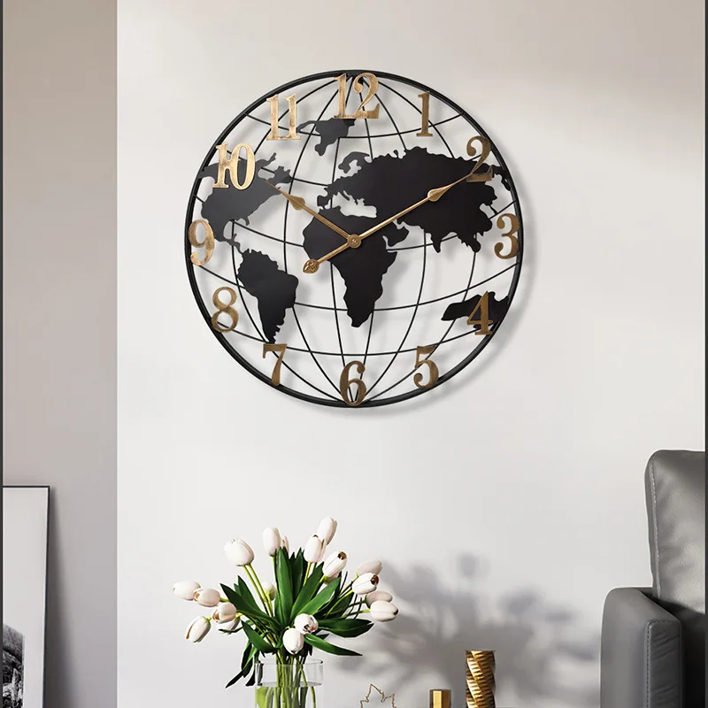 Large Metal World Map Wall Clock 1