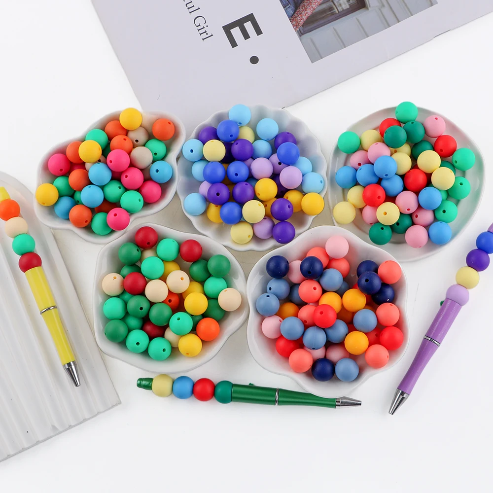 Silicone Round Beads for DIY Jewelry and Craft Projects - 20 Piece Set, 15mm