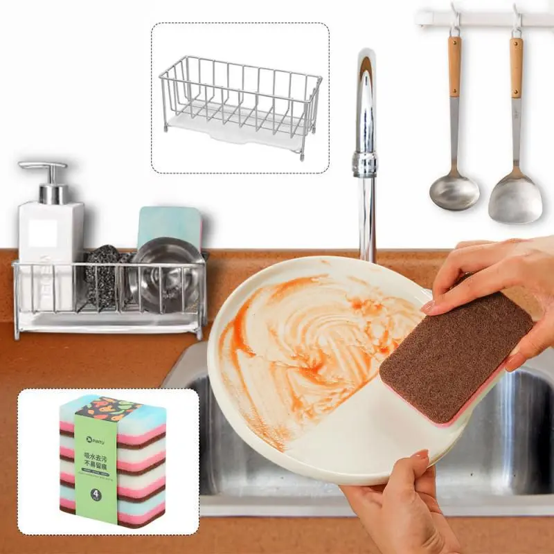 

1/2/3 PCS Racks Stainless Steel Countertop Sponge Drain Basket Dishwashing Detergent Storage Rack Double-sided Cleaning Spongs