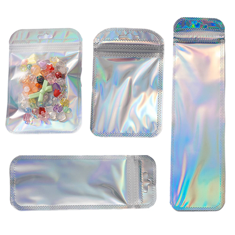 50pcs Plastic Laser Ziplock Bag Holographic Self-Sealing Pouch For ...